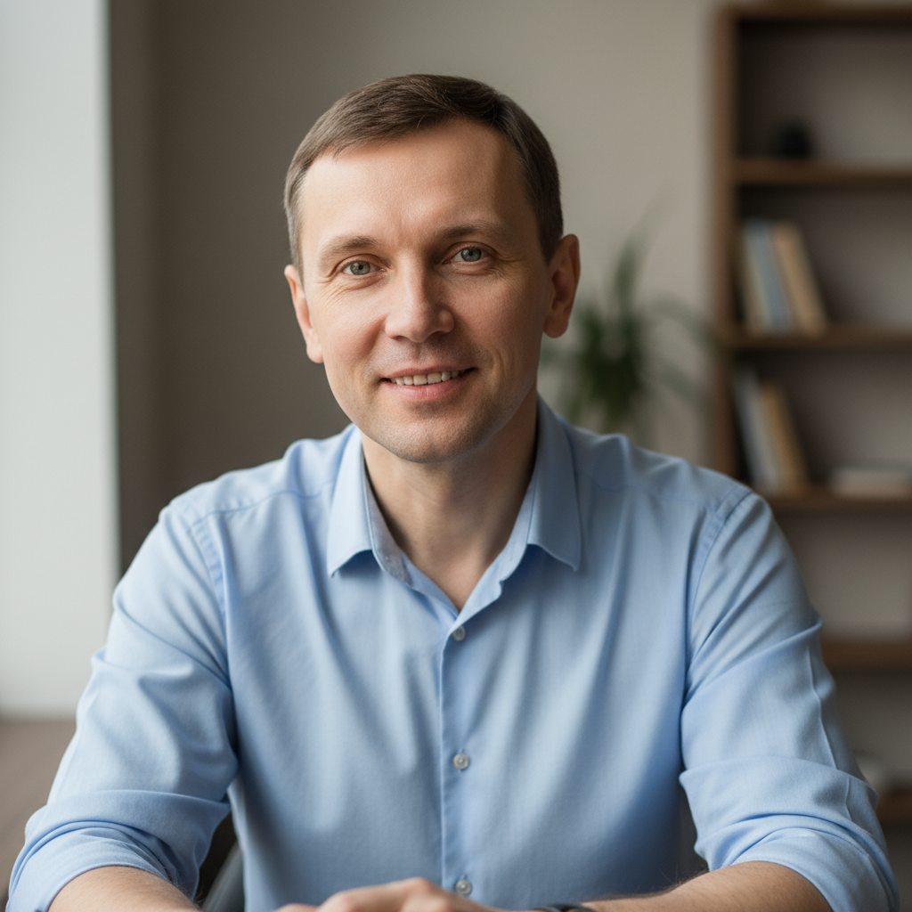 Russian male customer portrait professional man in casual clothes